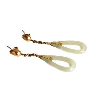 Vintage Jade 10k Gold Drop Earrings‎ Post Pierced